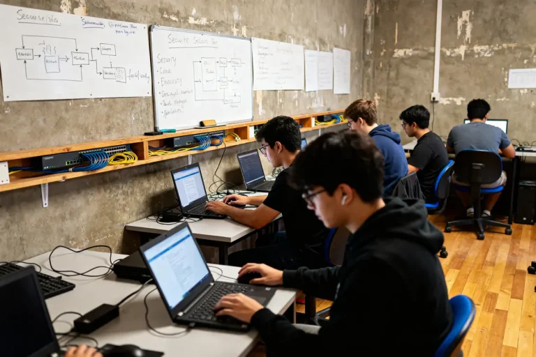 Étudiants travaillant sur ordinateurs pour le but informatique parcours déploiement d'applications communicantes et sécurisées
