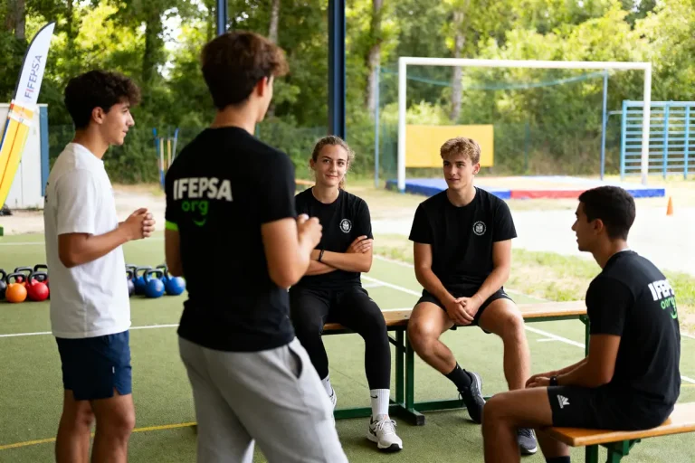 Jeunes discutant et s'entraînant en plein air sur le site ifepsa org