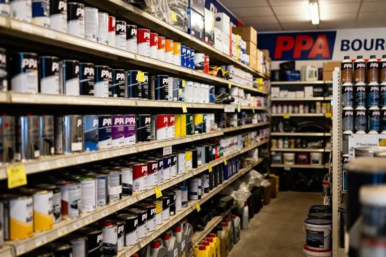 Rayons de peintures et outils automobiles dans le magasin PPA Bourges